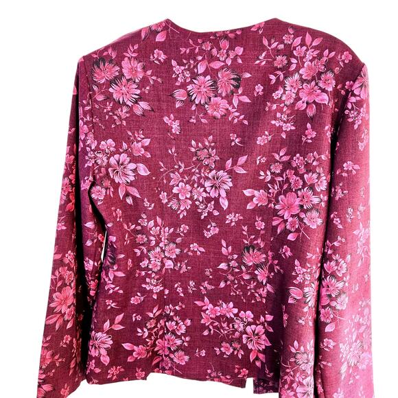 Sag Harbor Women's Blazer 12 Burgundy Floral Misses Size Large L Coat Jacket - Picture 5 of 6